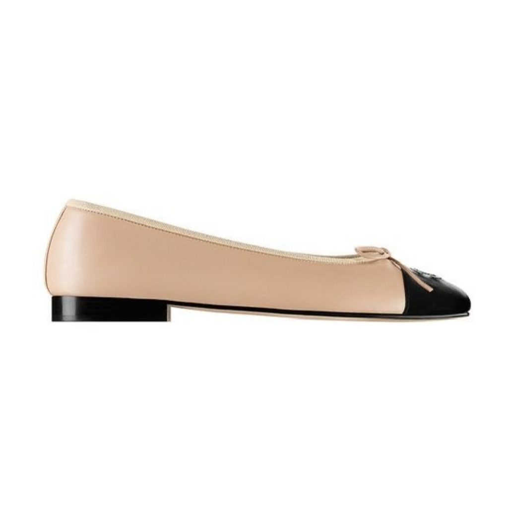 Chanel CC Bow Cap-Toe Ballet Flat 'Beige Black' (Women)
