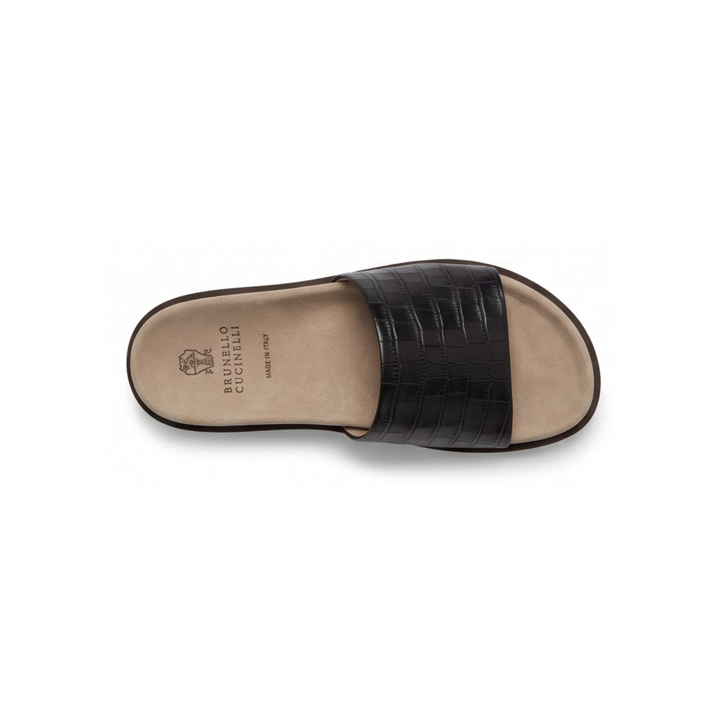 Brunello Cucinelli Crocodile-Embossed Leather Sandal 'Brown' (Men)